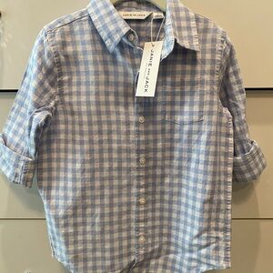 Janie and Jack Light Blue Boy’s Gingham Button-Down Shirt, Size 5. New, w/ tags.